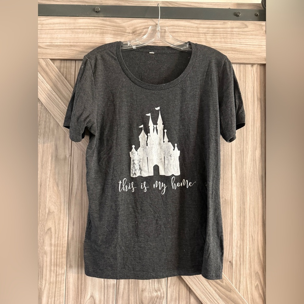 Gray Graphic T-Shirt with Castle Design